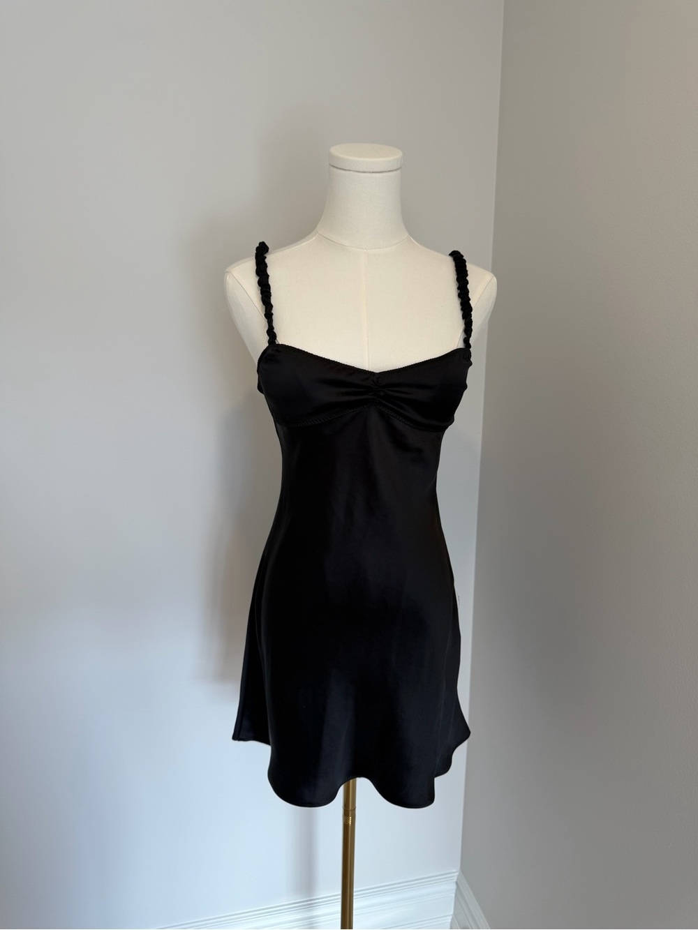 Zara Black Mini Slip Dress with Ruched Straps